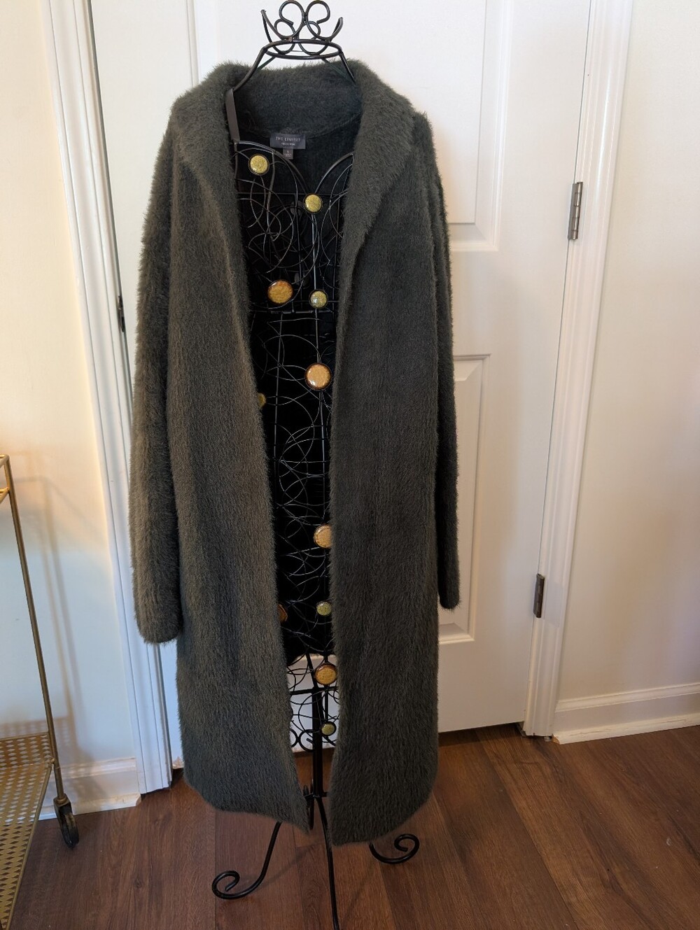 The Limited: Long Fuzzy Open-Front Women's Coatigan in Olive